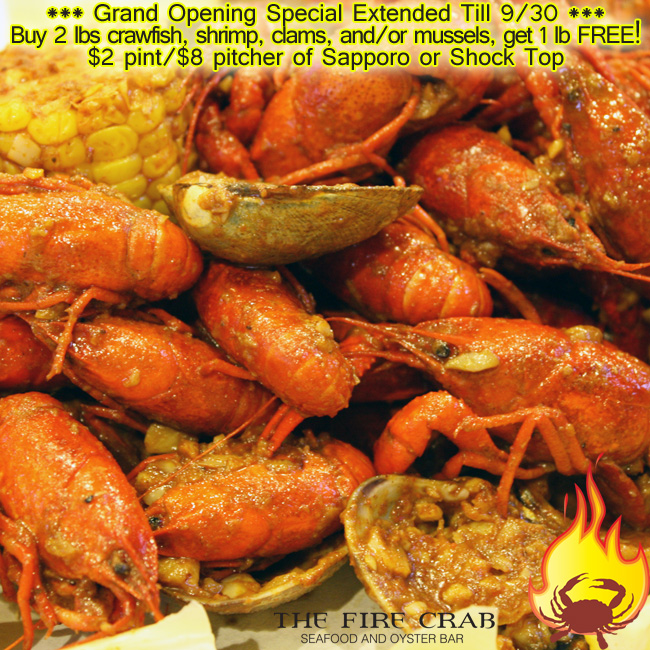 Fire Crab Garden Grove Crawfish Shrimp Mussels Clams Sapporo Shock Top Grand Opening Special