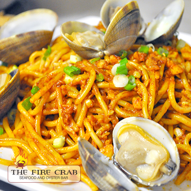 Cajun Garlic Noodles with Clams Green Onions Garden Grove Fire Crab OC Orange County