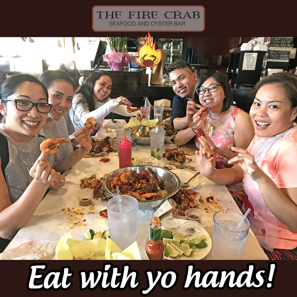 Happy Customers Eat With Yo Hands Large Parties Friendly Orange County OC Fire Crab